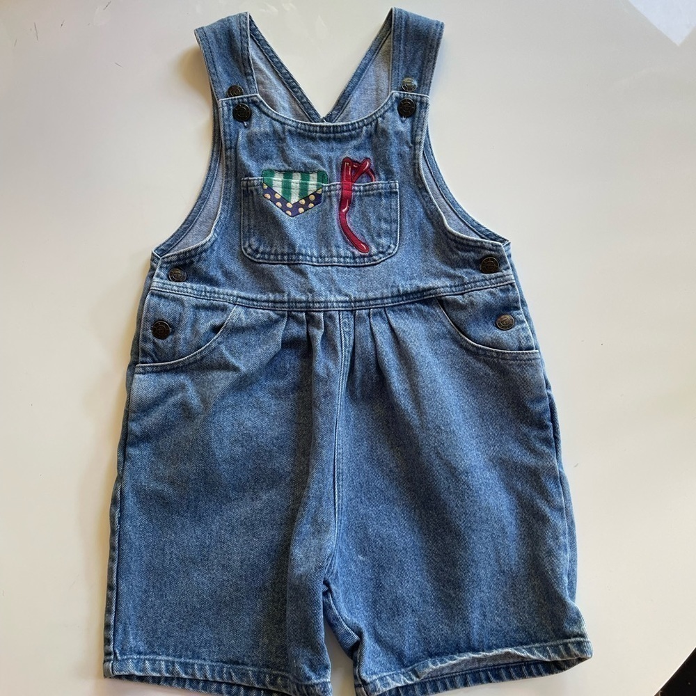 Vintage Talbot Kids Denim Embroidered Shortalls - M